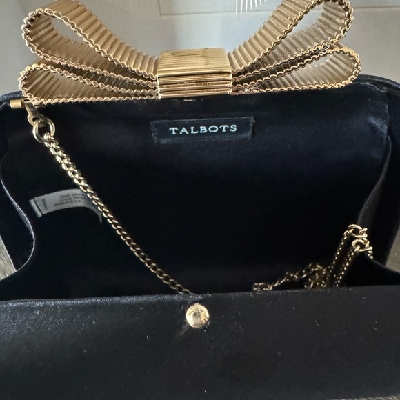 Talbots Elegant Black Clutch with Gold Bow Accent - Picture 5 of 6